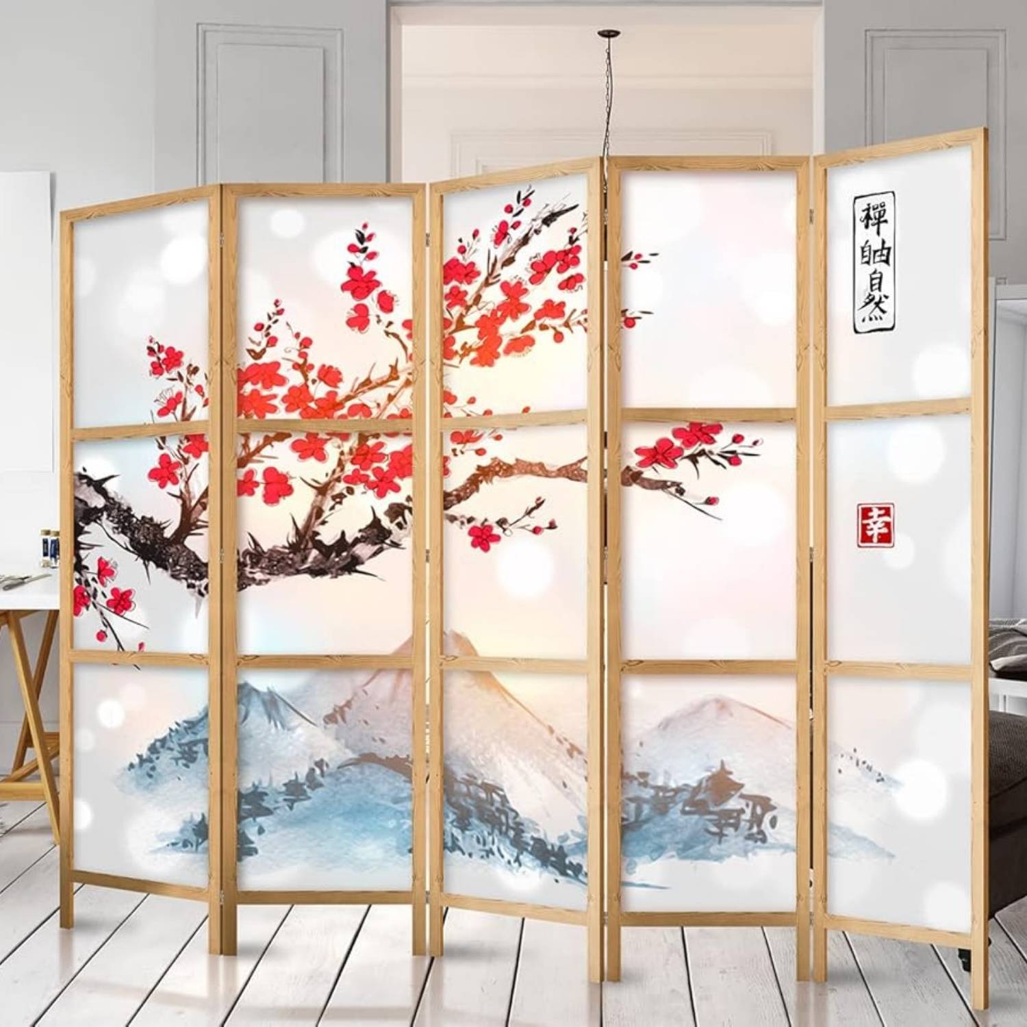 A Japanese-style folding room divider